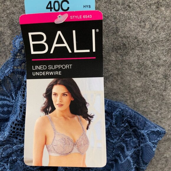 NWT BALI Lined Support Underwire Bra 40C Blue Lace Lightly Lined - Picture 4 of 9